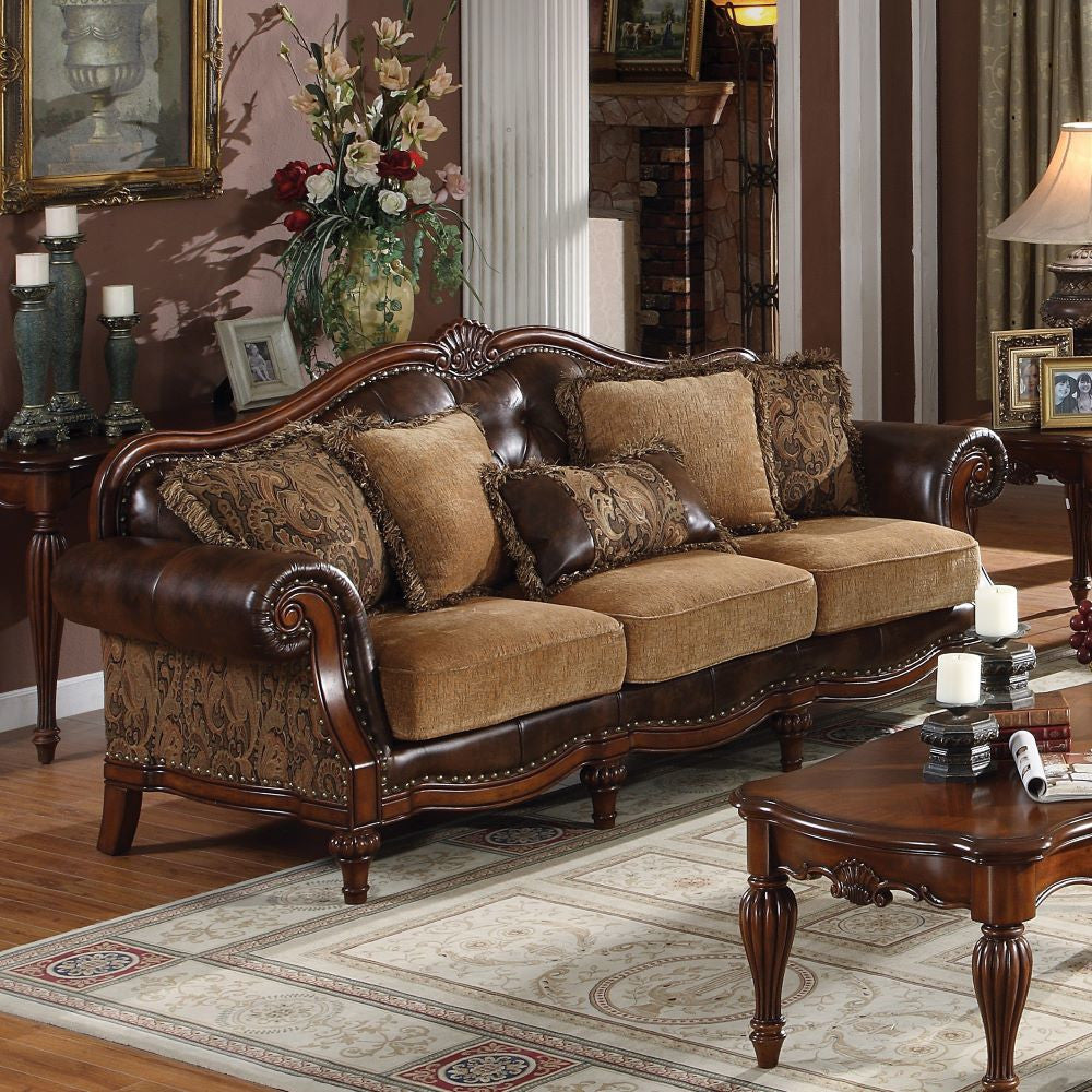 ACME Furniture Sofas & Couches - Sofa (w/5 Pillows), 2-Tone Brown PU & Chenille 05495