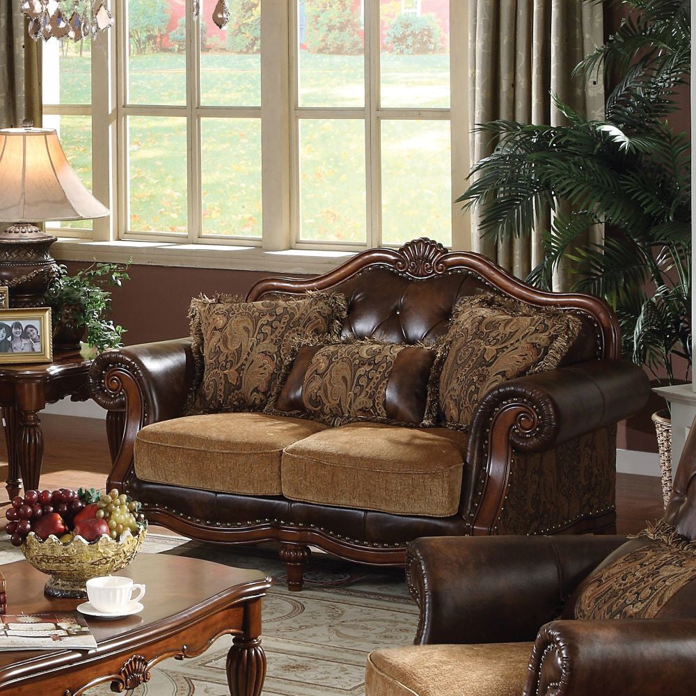 ACME Furniture Sofas & Couches - Loveseat (w/3 Pillows), 2-Tone Brown PU & Chenille 05496