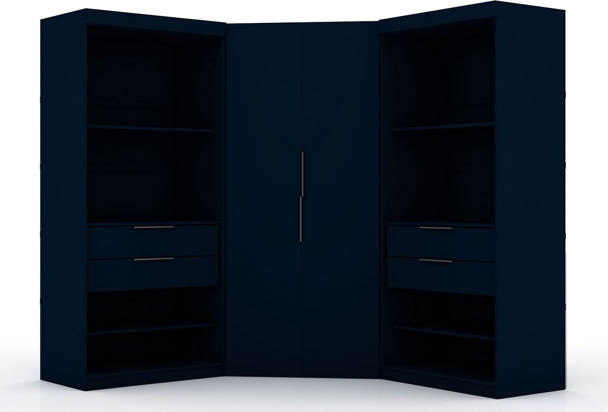 Manhattan Comfort Cabinets & Wardrobes - Mulberry 2.0 Semi Open 3 Sectional Corner Closet - Set of 3 in Tatiana Midnight Blue