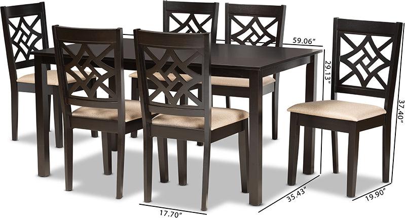 Wholesale Interiors Dining Sets - Nicolette Sand Fabric Upholstered and Dark Brown Finished Wood 7-Piece Dining Set