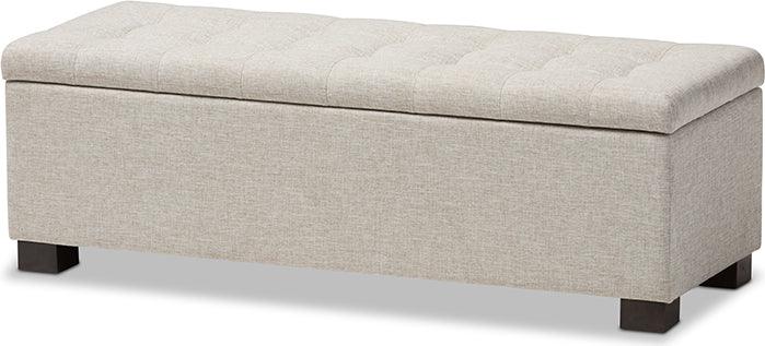 Wholesale Interiors Benches - Roanoke Modern And Contemporary Beige Fabric Upholstered Grid-Tufting Storage Ottoman Bench