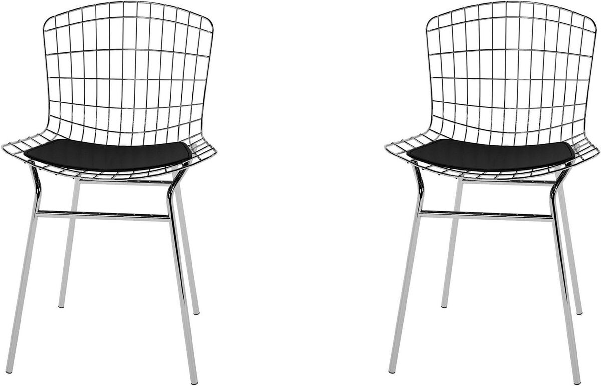 Manhattan Comfort Dining Chairs - 2-Piece Madeline Metal Chair with Seat Cushion in Silver and Black