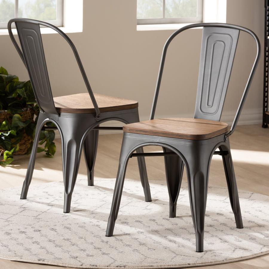 Wholesale Interiors Dining Chairs - Henri Vintage Rustic Gun Metal-Finished Steel Stackable Dining Chair Set of 2