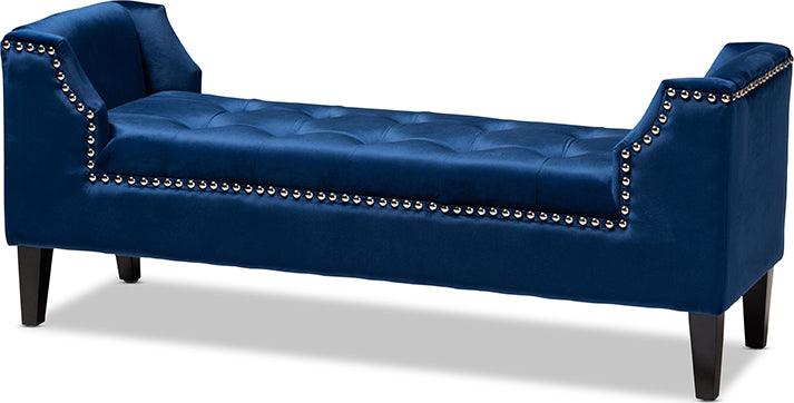 Wholesale Interiors Benches - Perret Royal Blue Velvet Fabric Upholstered Espresso Finished Wood Bench