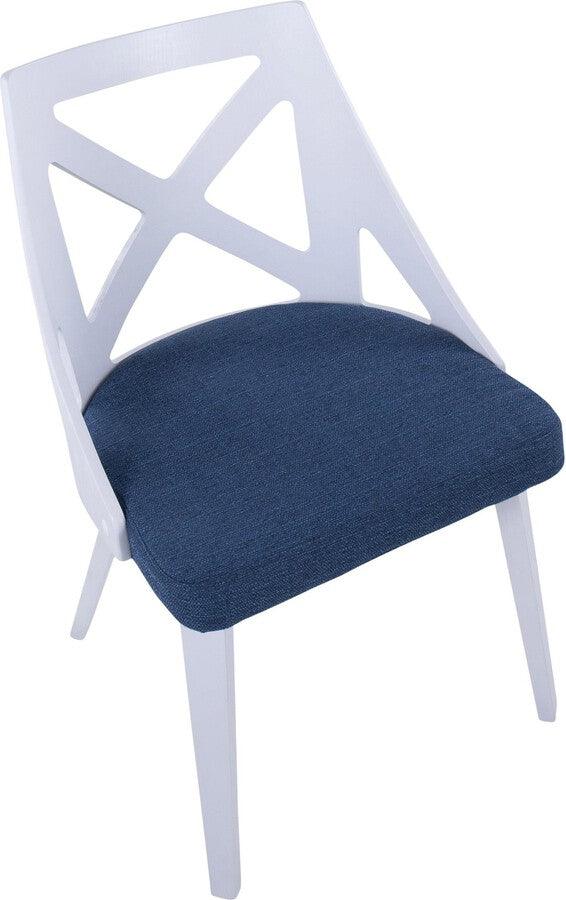 Lumisource Accent Chairs - Charlotte Farmhouse Chair In White Textured Wood & Blue Fabric (Set of 2)