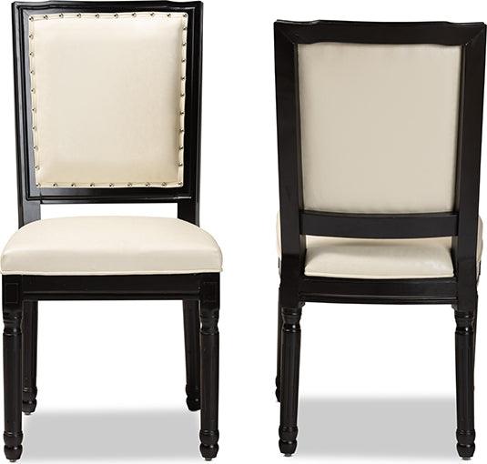 Wholesale Interiors Dining Chairs - Louane Traditional Beige Faux Leather and Black Wood 2-Piece Dining Chair Set