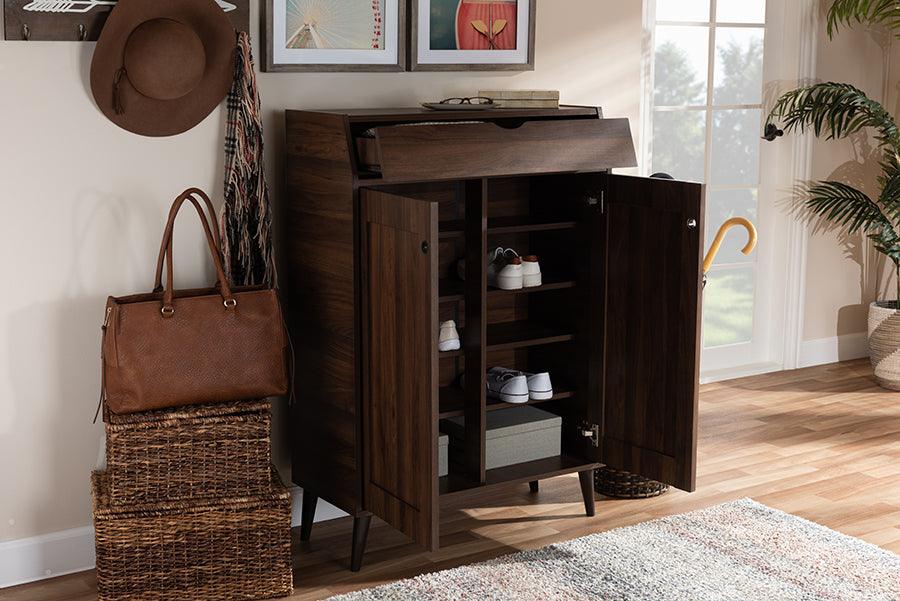 Wholesale Interiors Shoe Storage - Cormier Walnut Brown finished 2-Door Wood Entryway Shoe Storage Cabinet