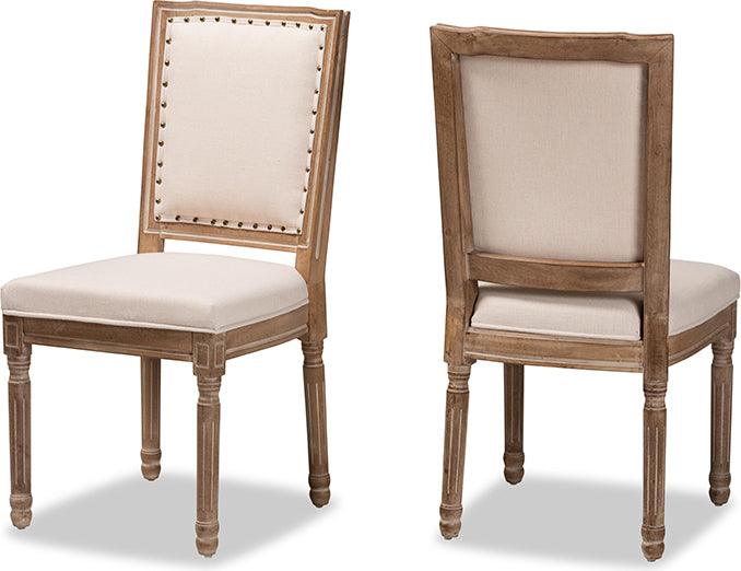 Wholesale Interiors Dining Chairs - Louane Traditional Beige Fabric and Antique Brown Wood 2-Piece Dining Chair Set