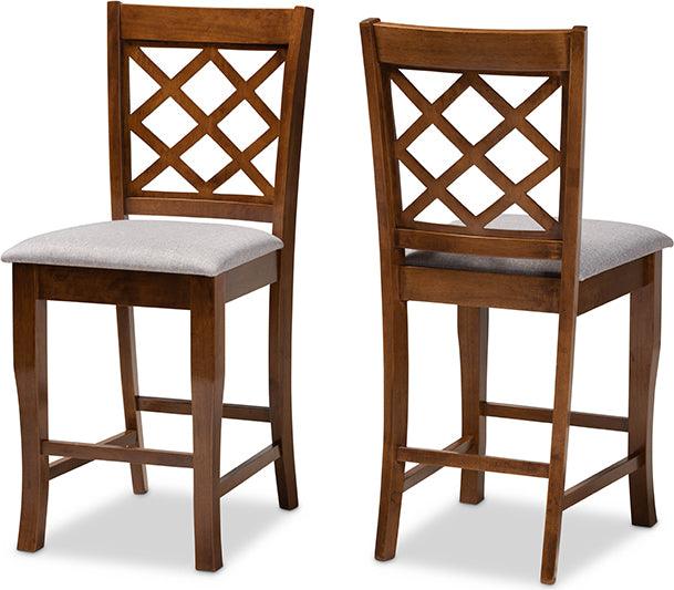 Wholesale Interiors Barstools - Aria Grey Fabric Upholstered And Walnut Brown Finished Wood 2-Piece Counter Height Pub Chair Set