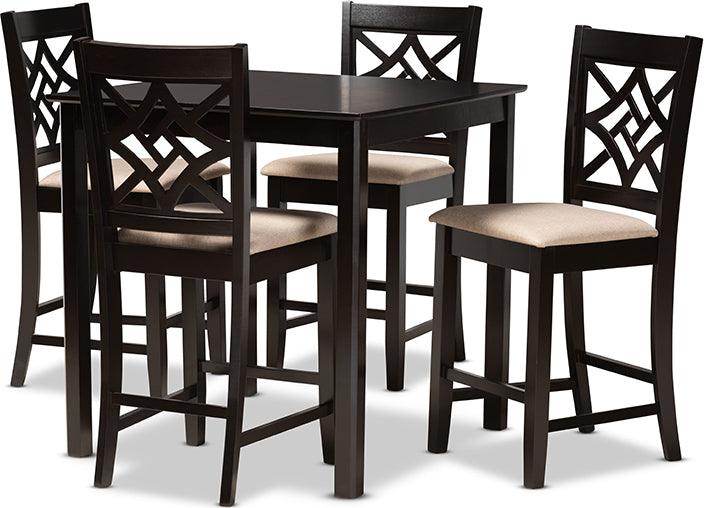 Wholesale Interiors Dining Sets - Nicolette Sand Fabric Upholstered and Dark Brown Finished Wood 5-Piece Pub Set