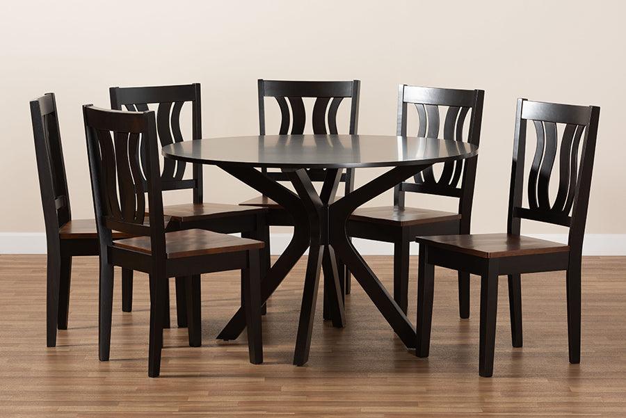 Wholesale Interiors Dining Sets - Mare Two-Tone Dark Brown and Walnut Brown Finished Wood 7-Piece Dining Set