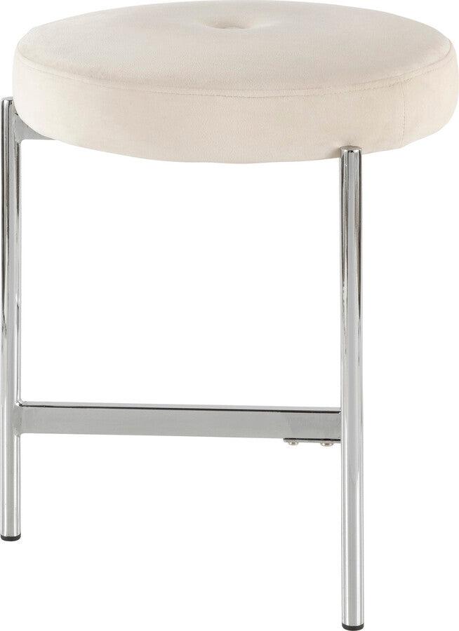 Lumisource Bedroom Vanity - Chloe Contemporary Vanity Stool in Chrome and White Velvet