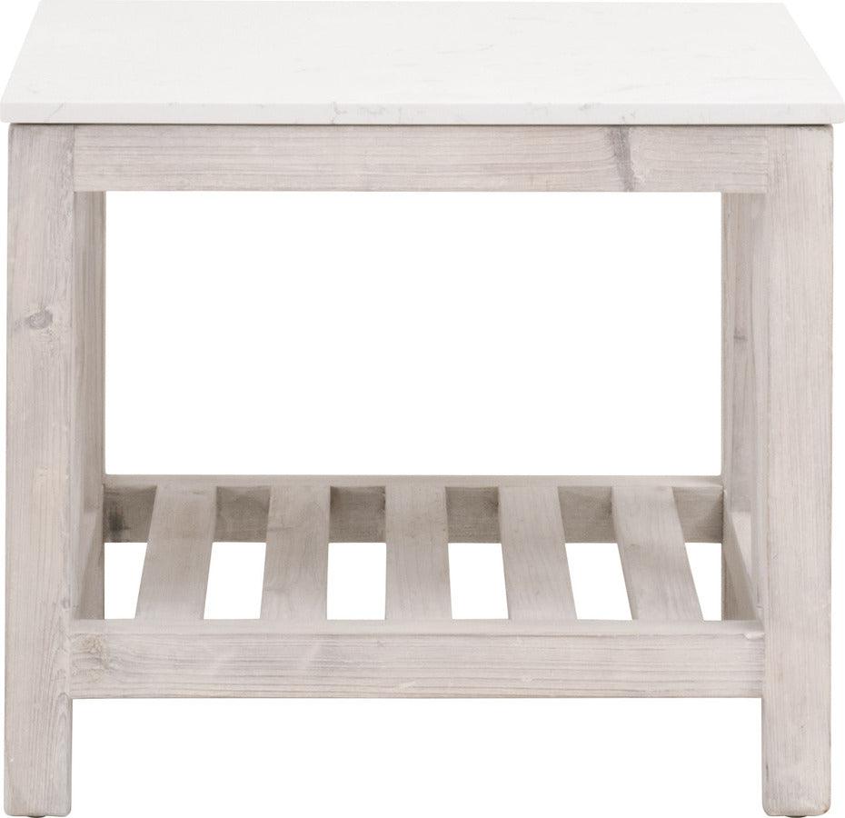 Essentials For Living Side & End Tables - Spruce End Table White Wash Pine & White Quartz