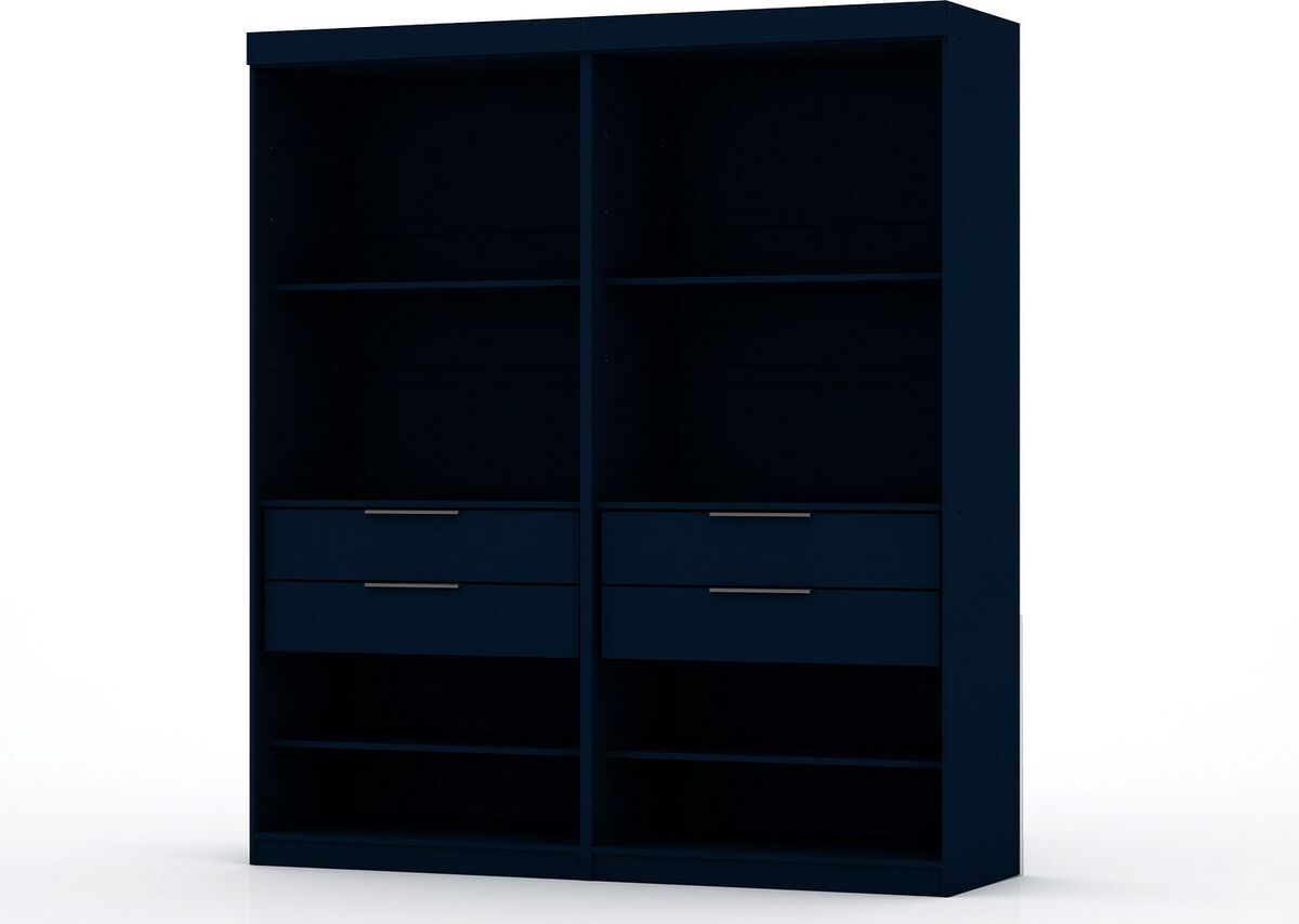 Manhattan Comfort Cabinets & Wardrobes - Mulberry Open 2 Sectional Modern Wardrobe Closet with 4 Drawers - Set of 2 in Tatiana Midnight Blue