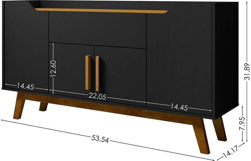 Manhattan Comfort Buffets & Cabinets - Addie 53.54 Sideboard in Matte Black and Cinnamon