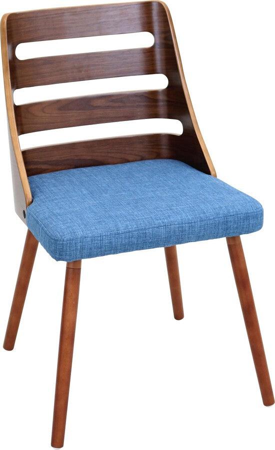 Lumisource Dining Chairs - Trevi Mid-Century Modern Dining/Accent Chair in Walnut with Blue Fabric