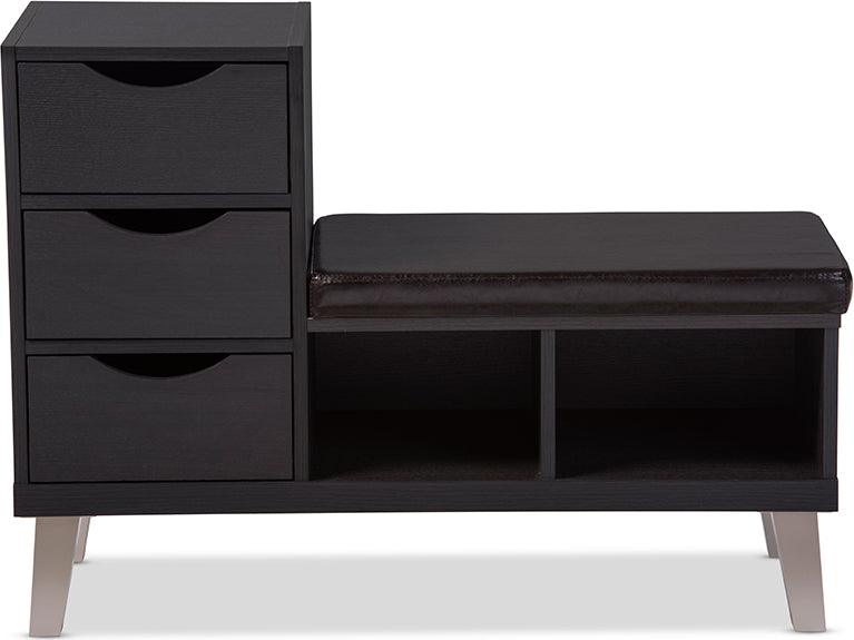 Wholesale Interiors Benches - Arielle Dark Brown Shoe Storage Seating Bench with Two Open Shelves