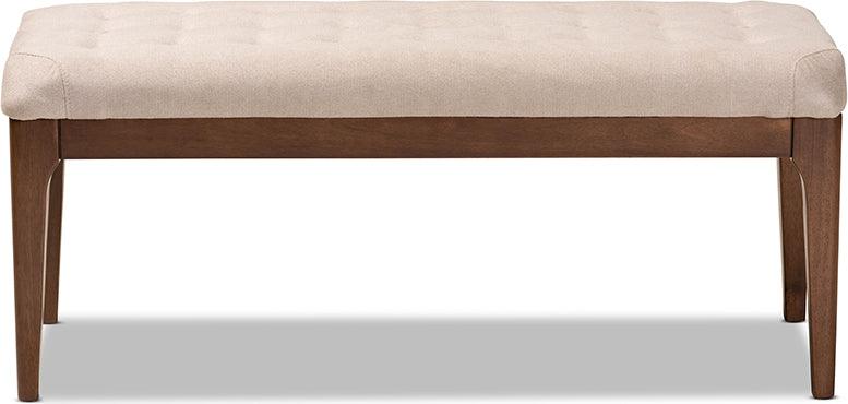 Wholesale Interiors Benches - Walsh Mid-Century Modern Beige Fabric and Walnut Brown Wood Dining Bench