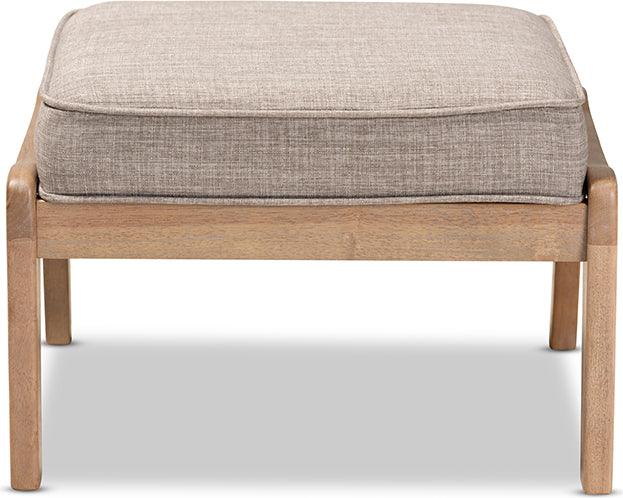 Wholesale Interiors Ottomans & Stools - Sigrid Mid-Century Modern Light Grey Fabric Antique Oak Wood Ottoman