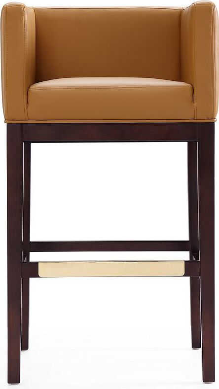 Manhattan Comfort Barstools - Kingsley 38 in. Camel and Dark Walnut Beech Wood Barstool