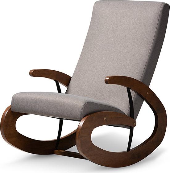 Wholesale Interiors Rocking Chairs - Kaira Modern And Contemporary Gray Fabric Upholstered And Walnut-Finished Wood Rocking Chair