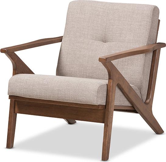 Wholesale Interiors Accent Chairs - Bianca Mid-Century Modern Walnut Wood Light Grey Fabric Tufted Lounge Chair