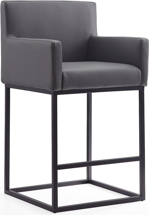 Manhattan Comfort Barstools - Ambassador 38 in. Grey and Black Metal Counter Height Bar Stool (Set of 2)