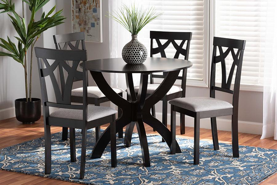 Wholesale Interiors Dining Sets - Rasa Grey Fabric Upholstered and Dark Brown Finished Wood 5-Piece Dining Set