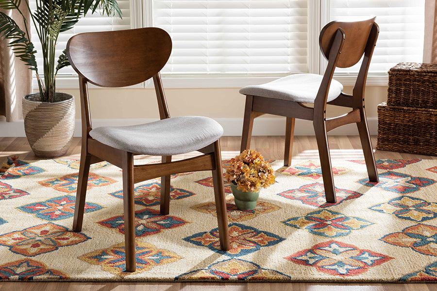 Wholesale Interiors Dining Chairs - Katya Mid-Century Modern Grey Fabric and Brown Finished Wood 2-Piece Dining Chair Set