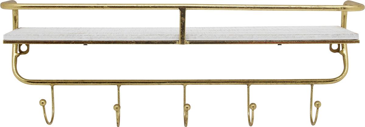 Sagebrook Home Coat Hangers - 20" 5 Hook Wall Shelf White & Gold