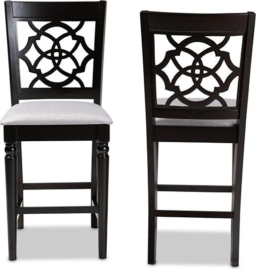Wholesale Interiors Barstools - Arden Modern and Contemporary Grey Fabric Upholstered Espresso Brown Finished 2-Piece