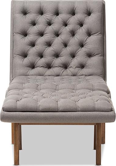 Wholesale Interiors Living Room Sets - Annetha Mid-Century Modern Grey Fabric Walnut Wood Chair And Ottoman Set