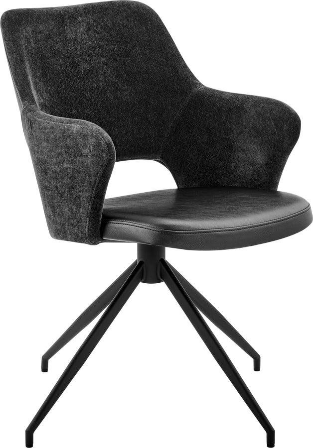 Euro Style Accent Chairs - Darcie Armchair in Black Fabric, Leatherette and Base - Set of 1