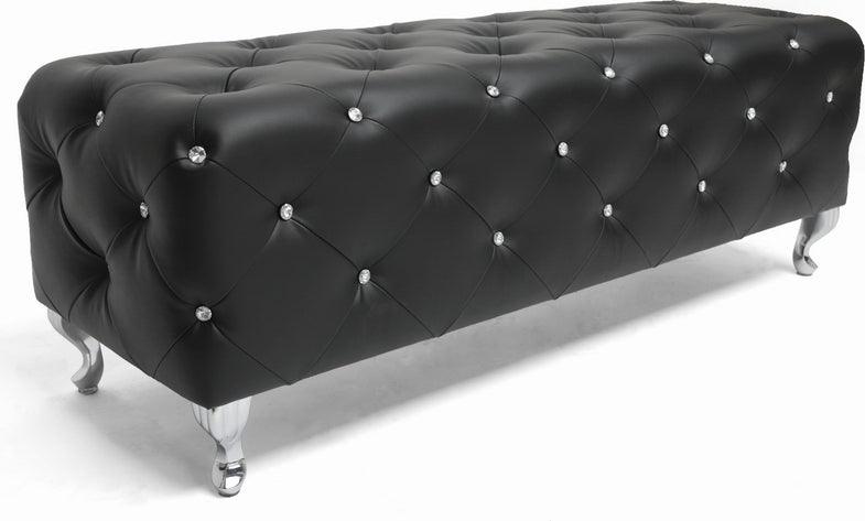 Wholesale Interiors Benches - Stella Crystal Tufted Black Leather Modern Bench