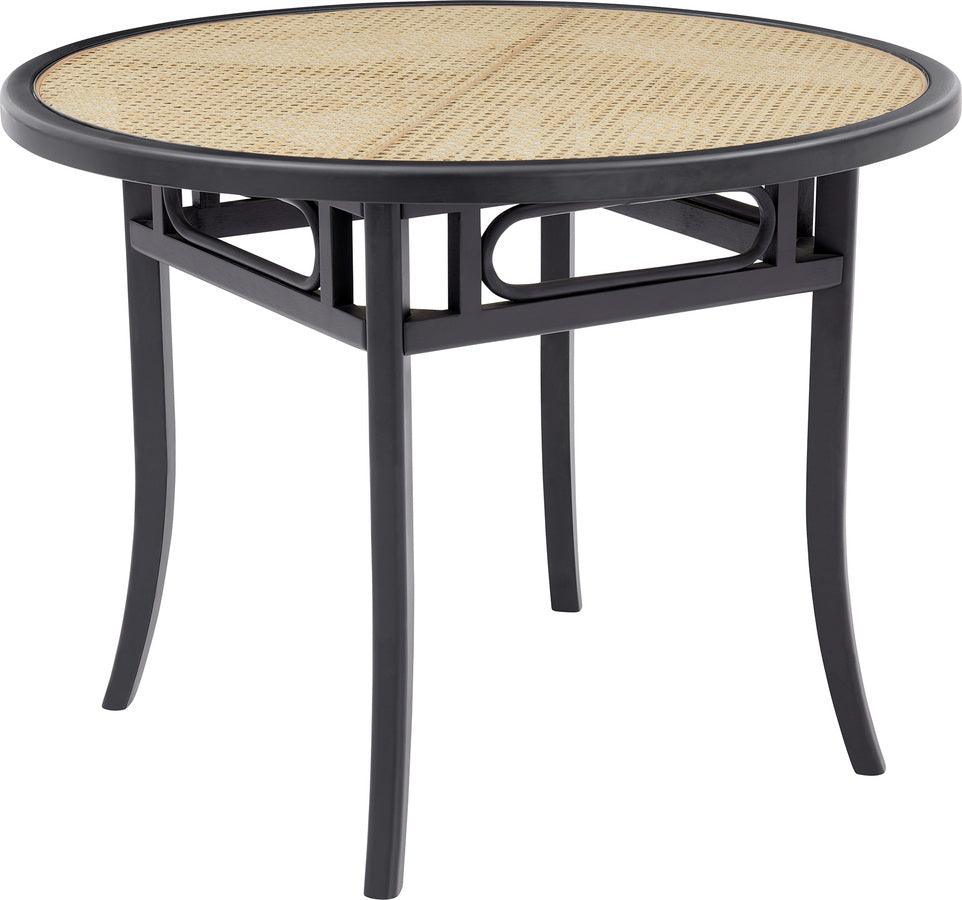 Euro Style Dining Tables - Adna Dining Table in Black with Clear Tempered Glass Top over Cane in Natural