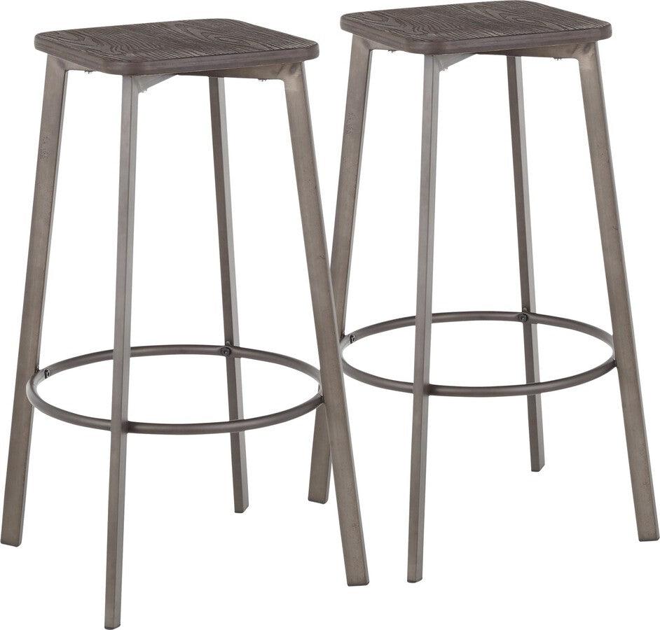 Lumisource Barstools - Clara Industrial Square Barstool in Antique Metal and Espresso Wood-Pressed Grain Bamboo - Set of 2