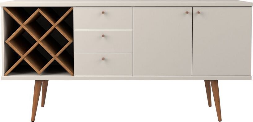 Manhattan Comfort Buffets & Sideboards - Utopia 4 Bottle Wine Rack Sideboard Buffet Stand White Gloss & Maple Cream