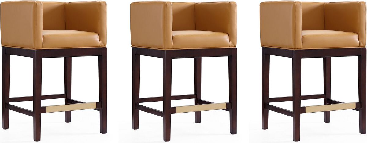 Manhattan Comfort Barstools - Kingsley 34 in. Camel and Dark Walnut Beech Wood Counter Height Bar Stool (Set of 3)