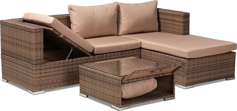 Wholesale Interiors Outdoor Conversation Sets - Addison Modern Outdoor Patio Set With Adjustable Recliner Light Brown