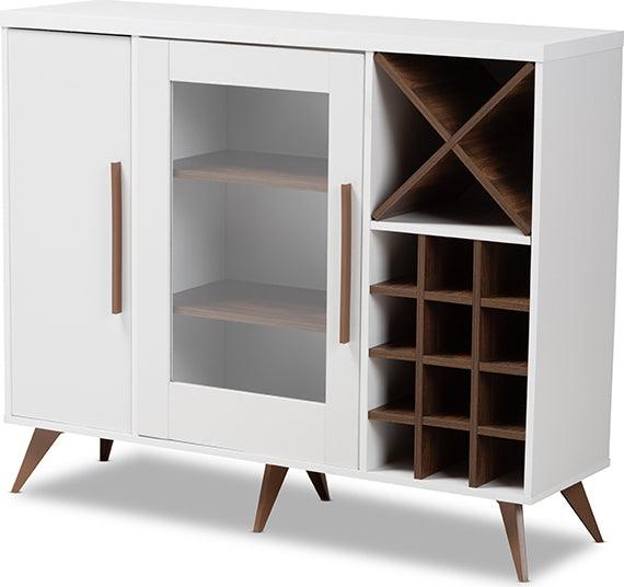 Wholesale Interiors Bar Units & Wine Cabinets - Pietro Mid-Century Modern White and Brown Finished Wine Cabinet