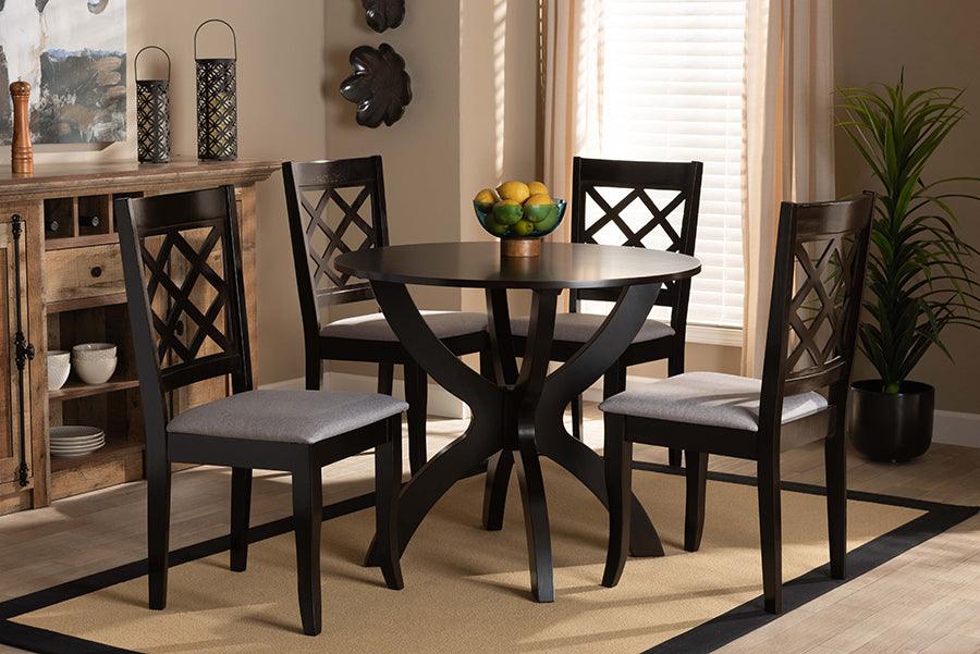 Wholesale Interiors Dining Sets - Savina Grey Fabric Upholstered and Dark Brown Finished Wood 5-Piece Dining Set