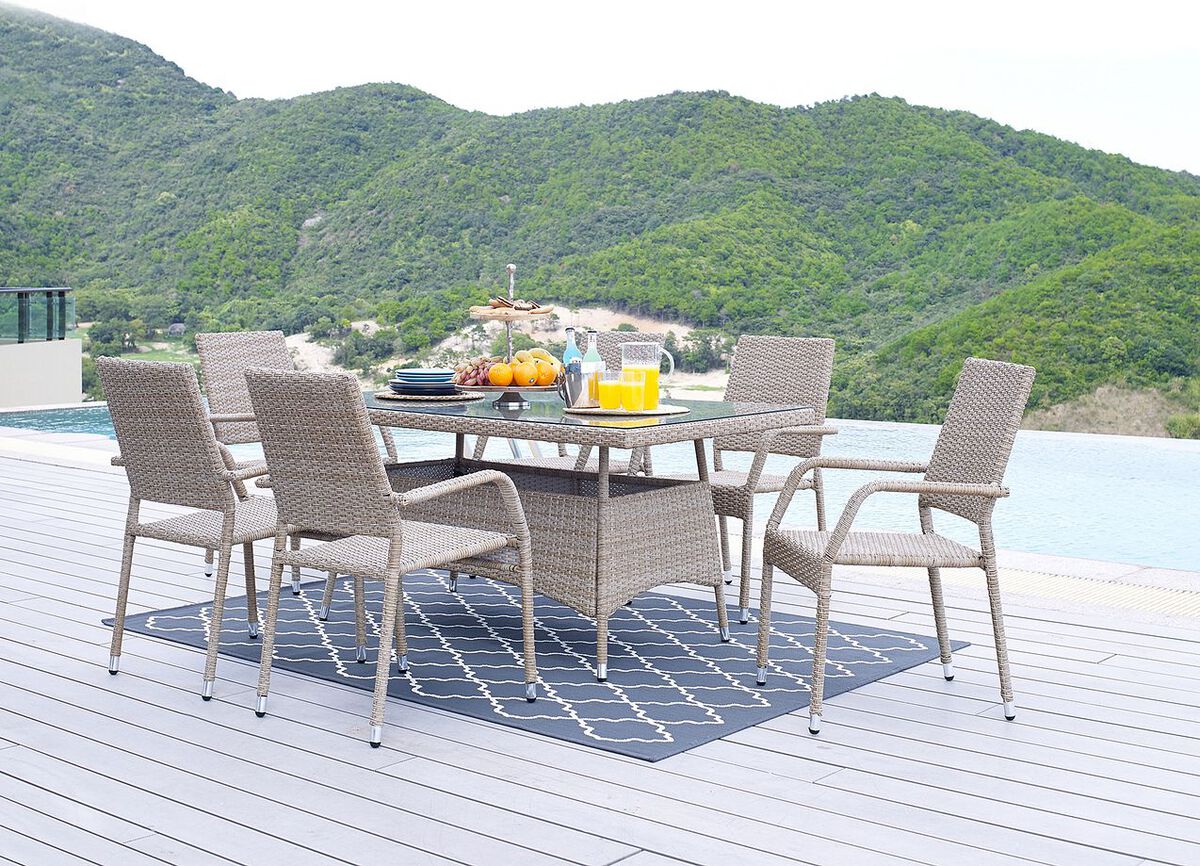 Manhattan Comfort Outdoor Dining Sets - Genoa Patio 6- Person Dining Set with Glass Table Top