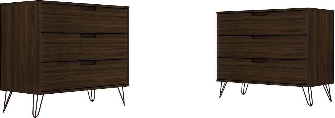 Manhattan Comfort Bedroom Sets - Rockefeller 3-Drawer Brown Dresser (Set of 2)