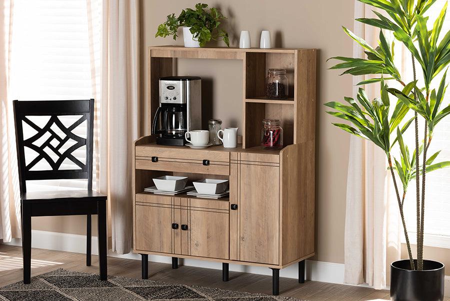 Wholesale Interiors Buffets & Sideboards - Patterson Modern and Contemporary Modern Oak Brown Finished Wood 3-Door Kitchen Storage Cabinet