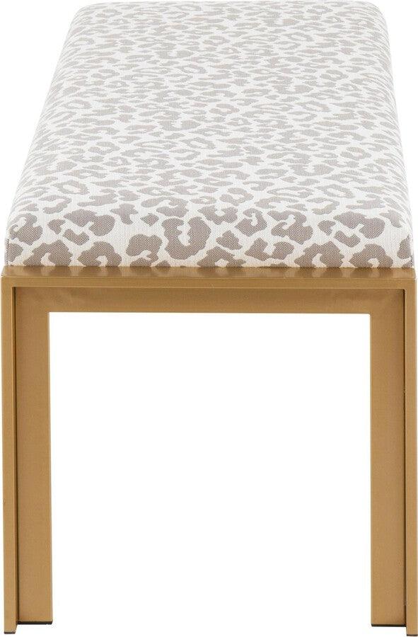 Lumisource Benches - Fuji Contemporary Bench In Gold Metal & Grey Leopard Fabric