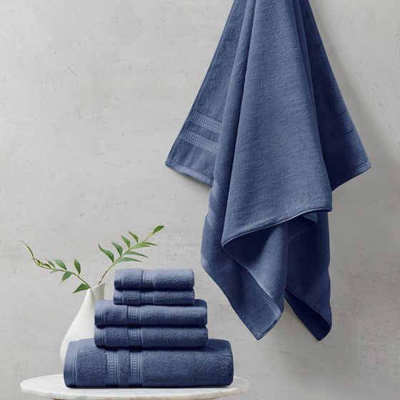 Olliix.com Bath Towels - 100% Cotton Feather Touch Antimicrobial Towel 6 Piece Set Navy