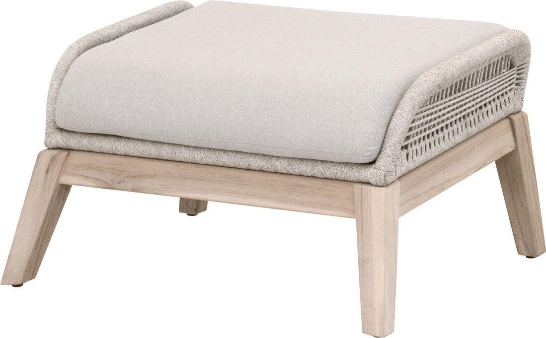Essentials For Living Outdoor Ottomans - Loom Outdoor Footstool - Taupe and White-Gray Teak
