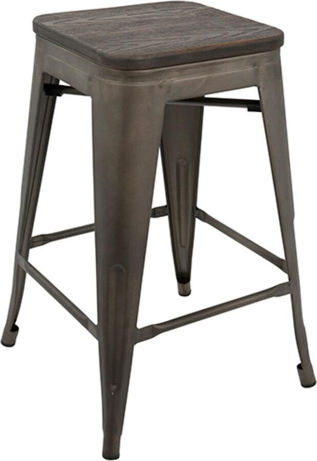 Lumisource Barstools - Oregon Industrial Stackable Counter Stool in Antique & Espresso - Set of 2
