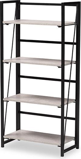 Wholesale Interiors Bookcases & Display Units - Lakota Modern Industrial Light Grey Finished Wood and Black Metal 4-Tier Display Shelf