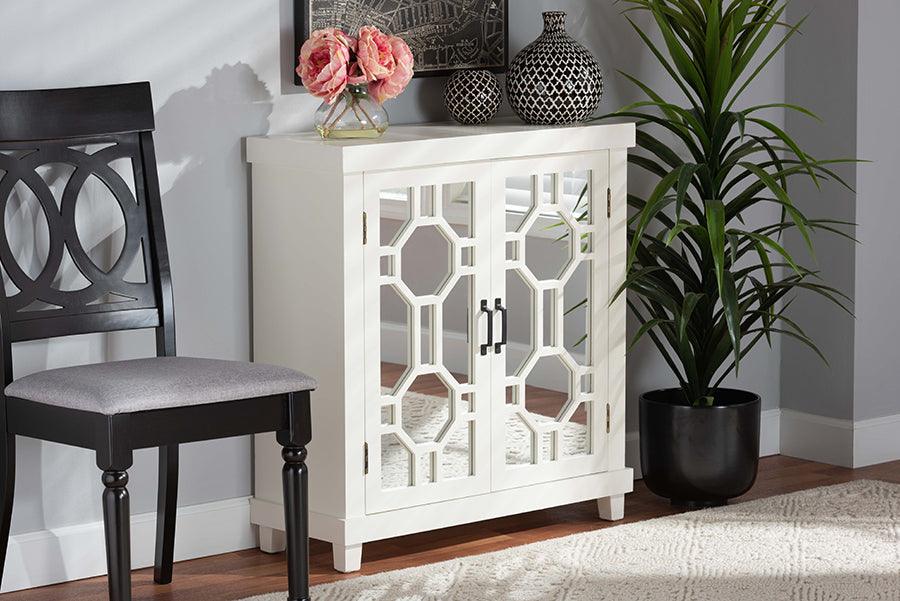 Wholesale Interiors Buffets & Sideboards - Carlena White Finished Wood and Mirrored Glass 2-Door Sideboard